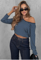 Bluzka longsleeve z dekoltem w paski Lovely Autumn beżowo-czekoladowa