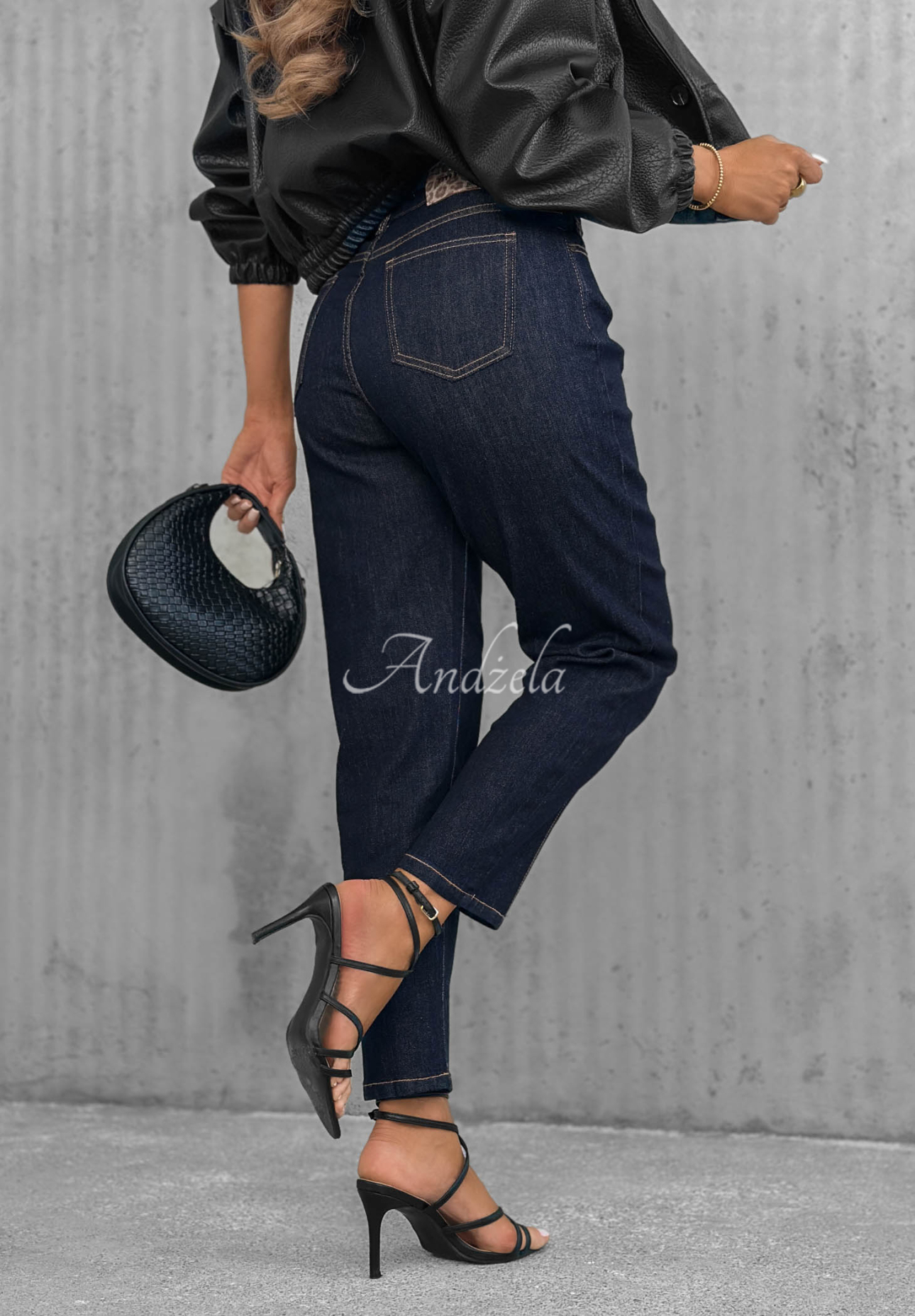 Busy Today Navy Blue Mom-Fit Jeans with Stitching