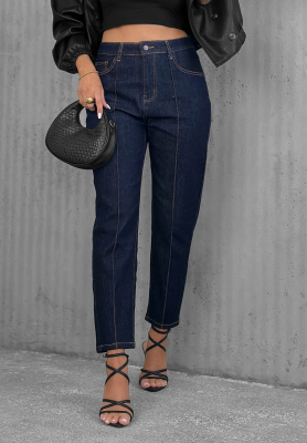 Spodnie jeansowe mom fit z przeszyciami Busy Today granatowe