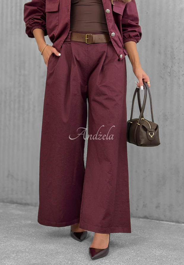 Iconic Style Wide-Leg Cotton Pants with Belt in Berry Blue