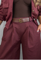 Komplet kurtka bomberka i spodnie wide leg Iconic Style burgundowy