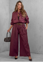 Komplet kurtka bomberka i spodnie wide leg Iconic Style burgundowy