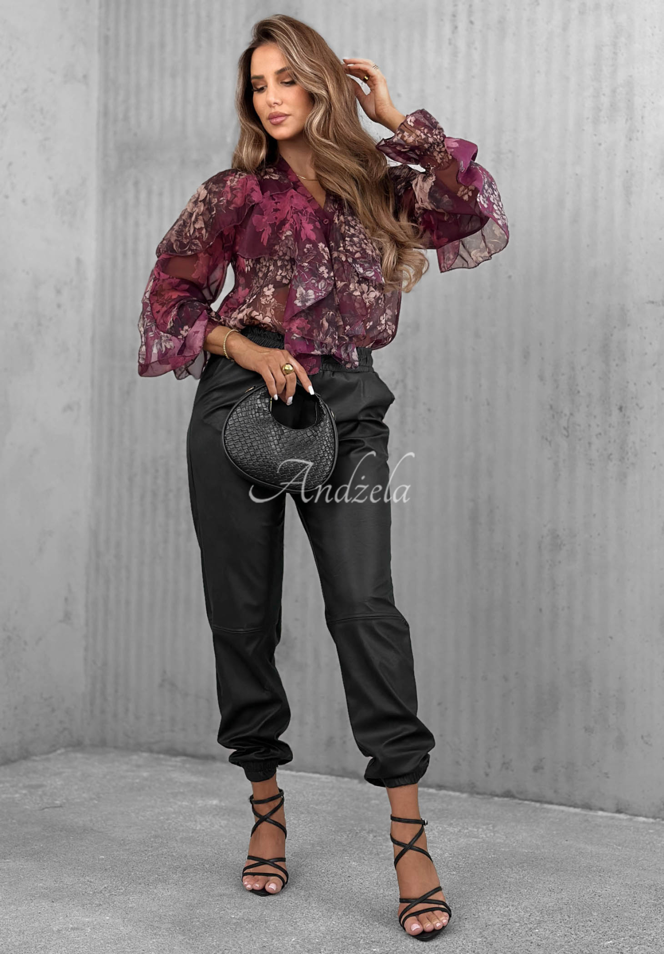 Sweet Romance Berry-Colored Floral Sheer Shirt with Ruffles