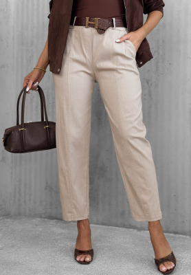Still Morning Beige Mom-Fit Viscose Pants with a Belt