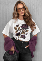 T-shirt z nadrukiem Forgotten Roses biały