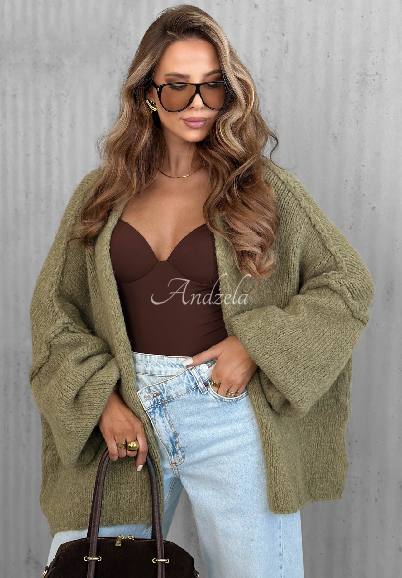 Kardigan oversize z wełną Be Gentle And Kind khaki