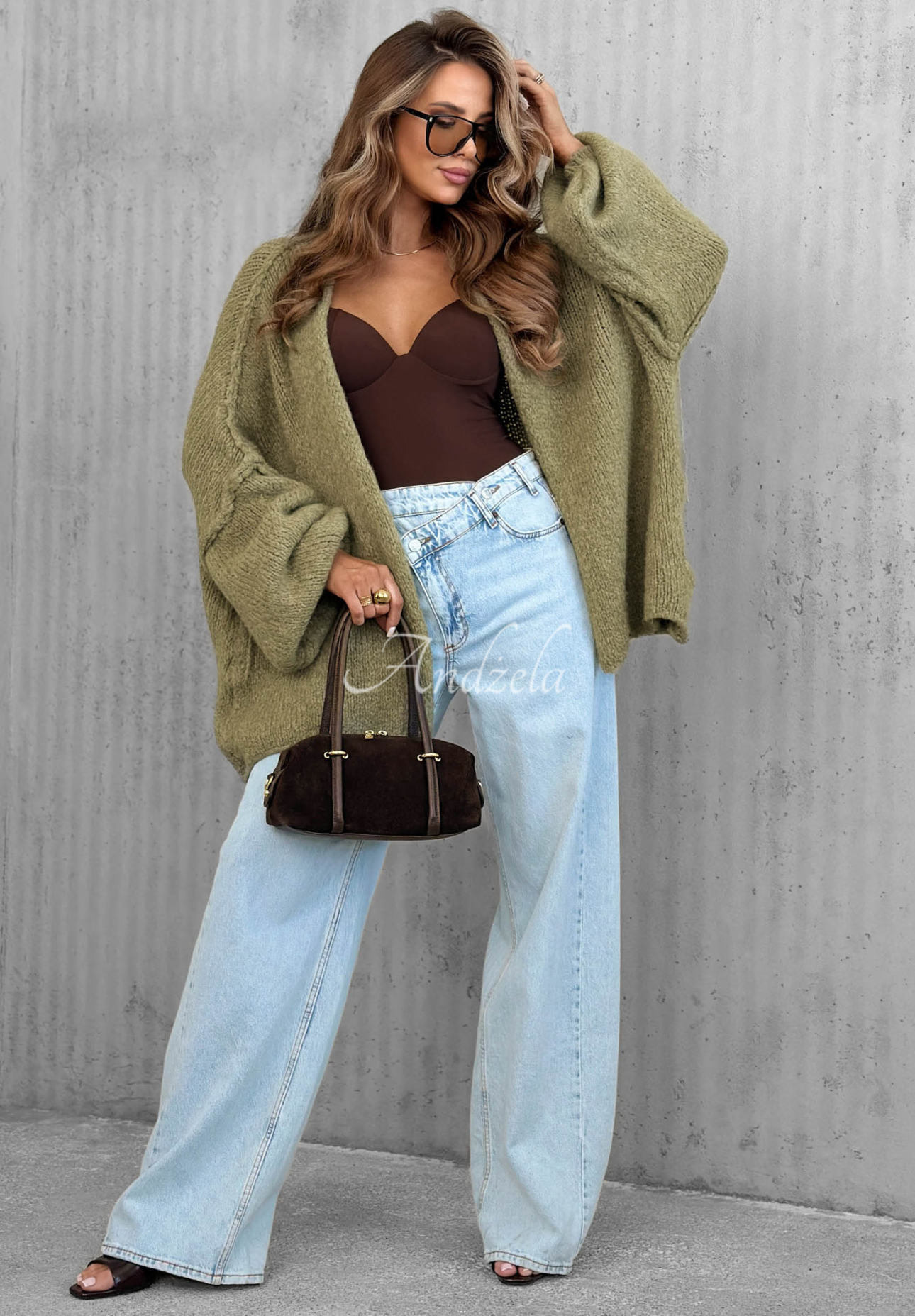 Kardigan oversize z wełną Be Gentle And Kind khaki
