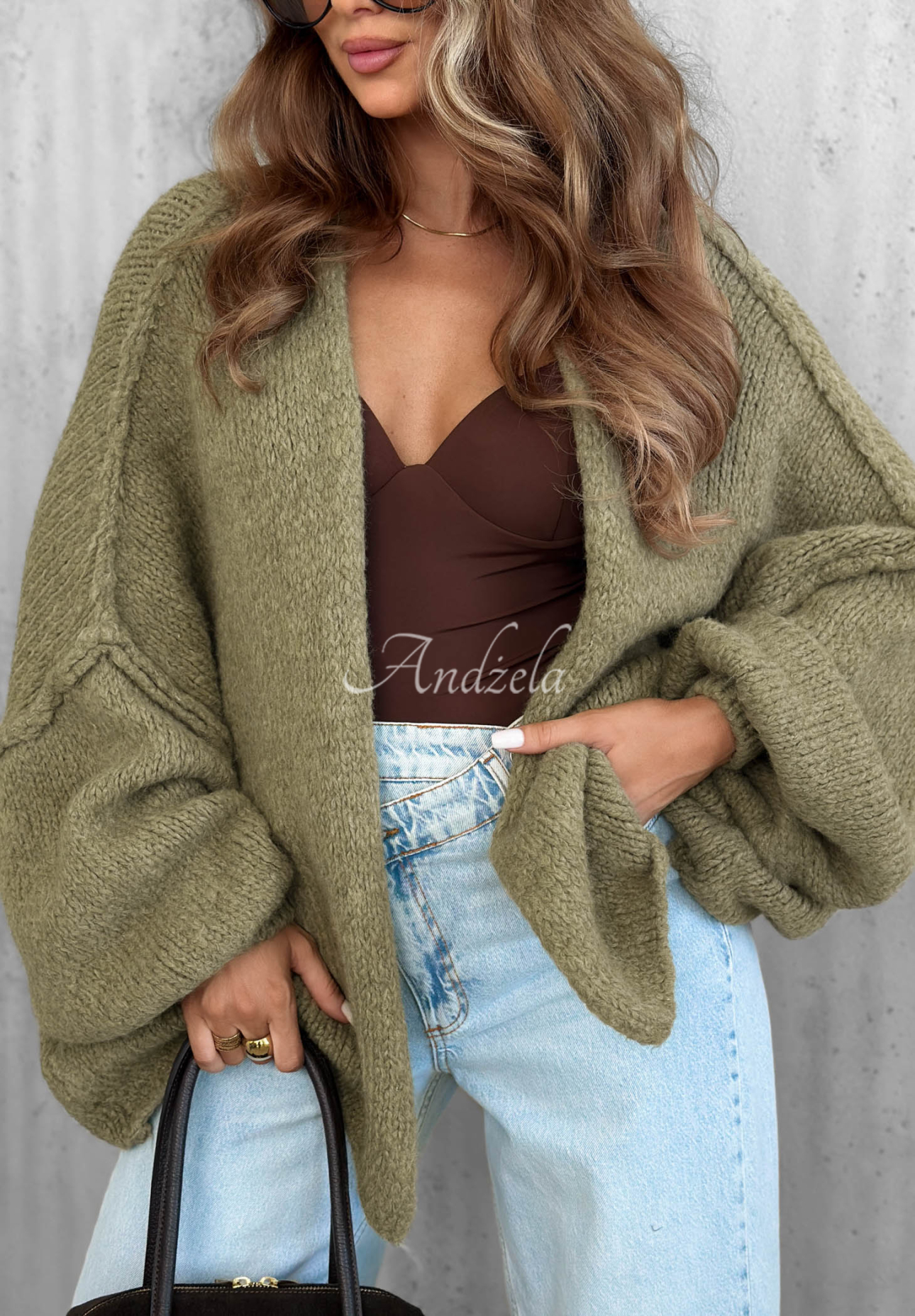 Kardigan oversize z wełną Be Gentle And Kind khaki
