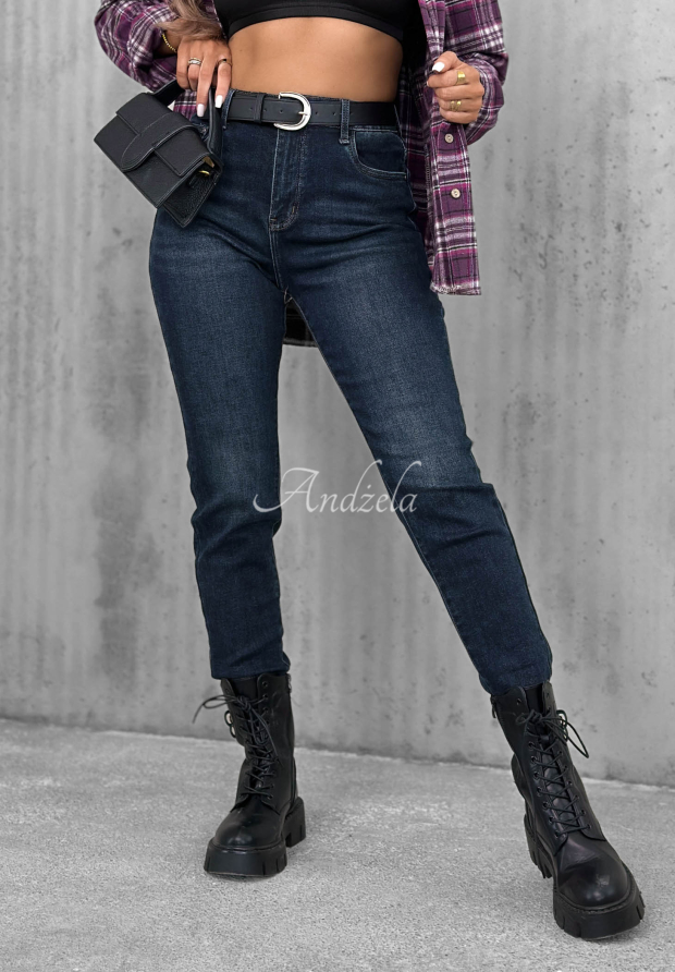 Something Better Navy Blue Mom-Fit Jeans with a Belt