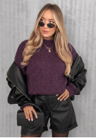 Sweter z bufiastymi rękawami Maybe Never jagodowy
