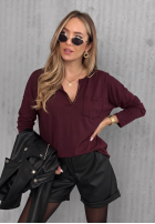 Bawełniana bluzka longsleeve z dekoltem Basic Charm burgundowa