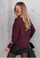 Bawełniana bluzka longsleeve z dekoltem Basic Charm burgundowa