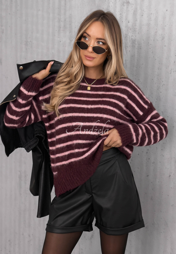 Soft striped sweater made of wool and viscose by Sweet Cold in berry-pink