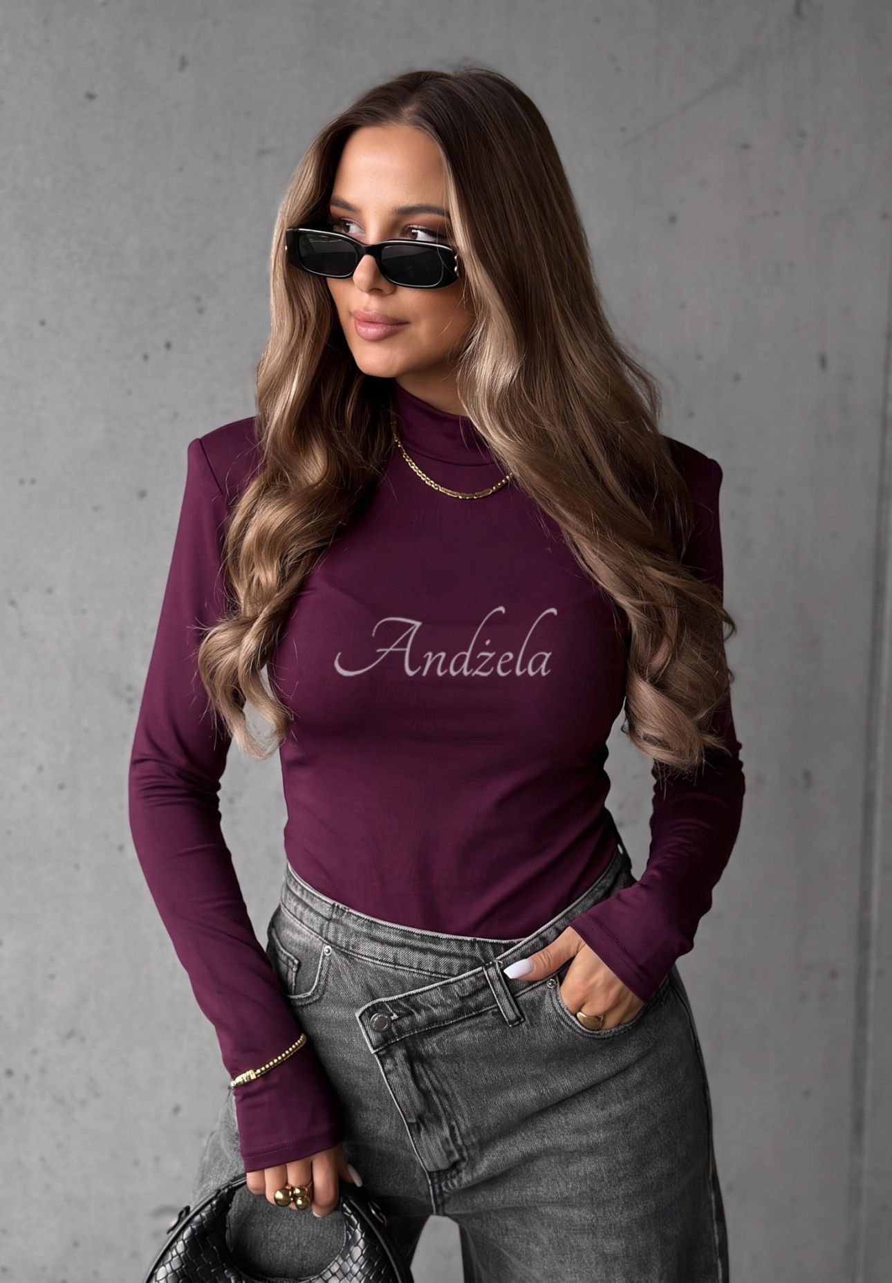 Bluzka longsleeve z wiskozy Soft Classics jagodowa