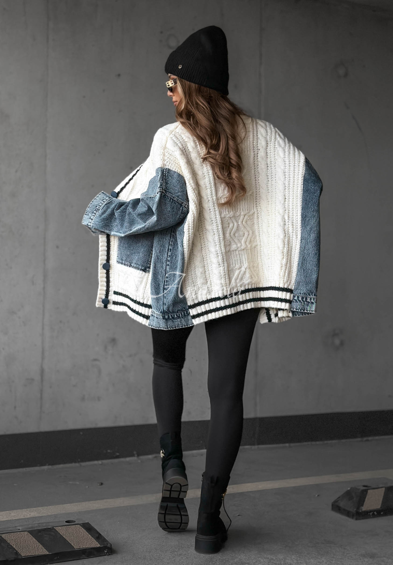 Bawełniany sweter kardigan z jeansowymi elementami Morning Streets ecru