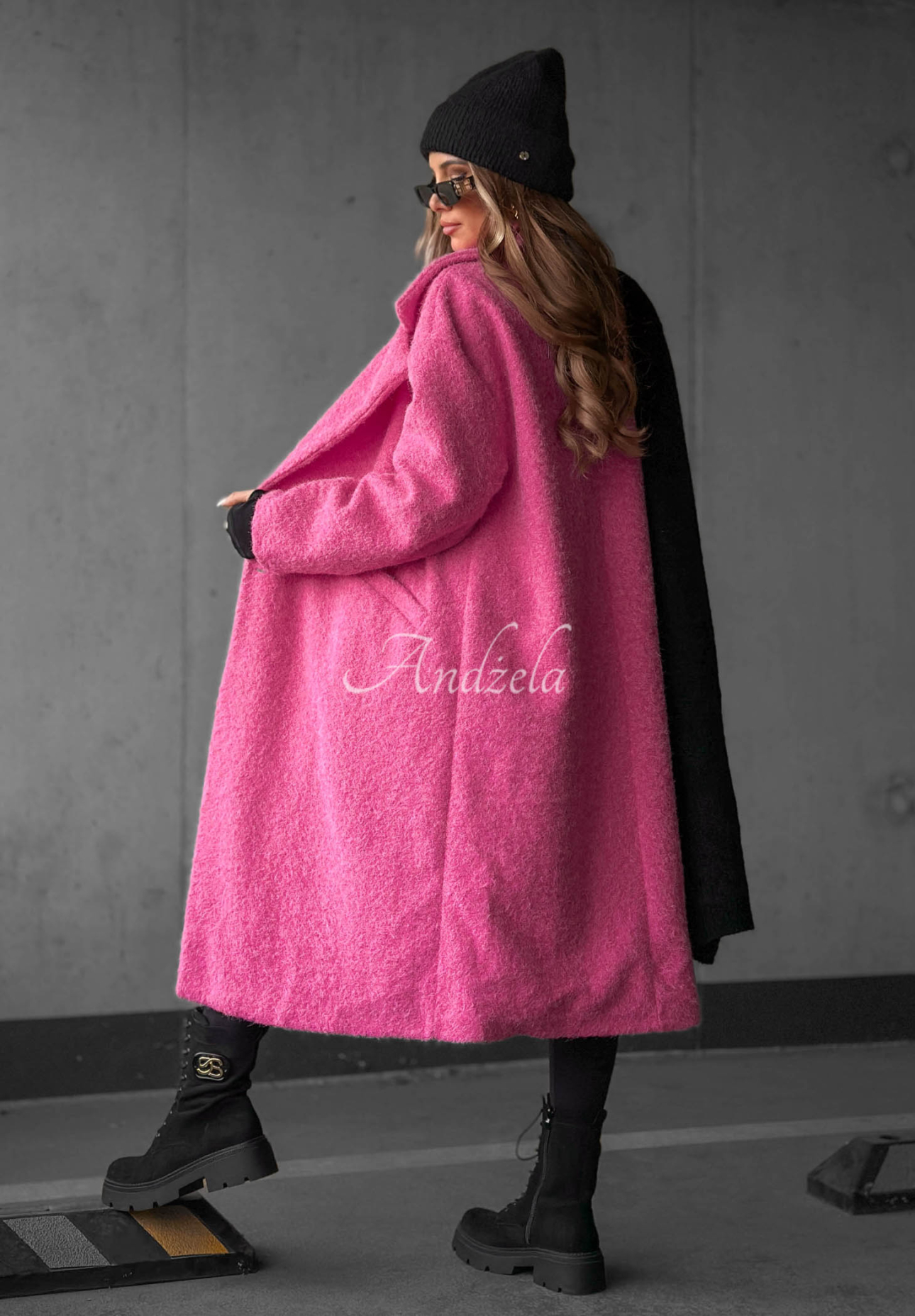 Hazel Harmony Long Pink Shearling Coat with Collar