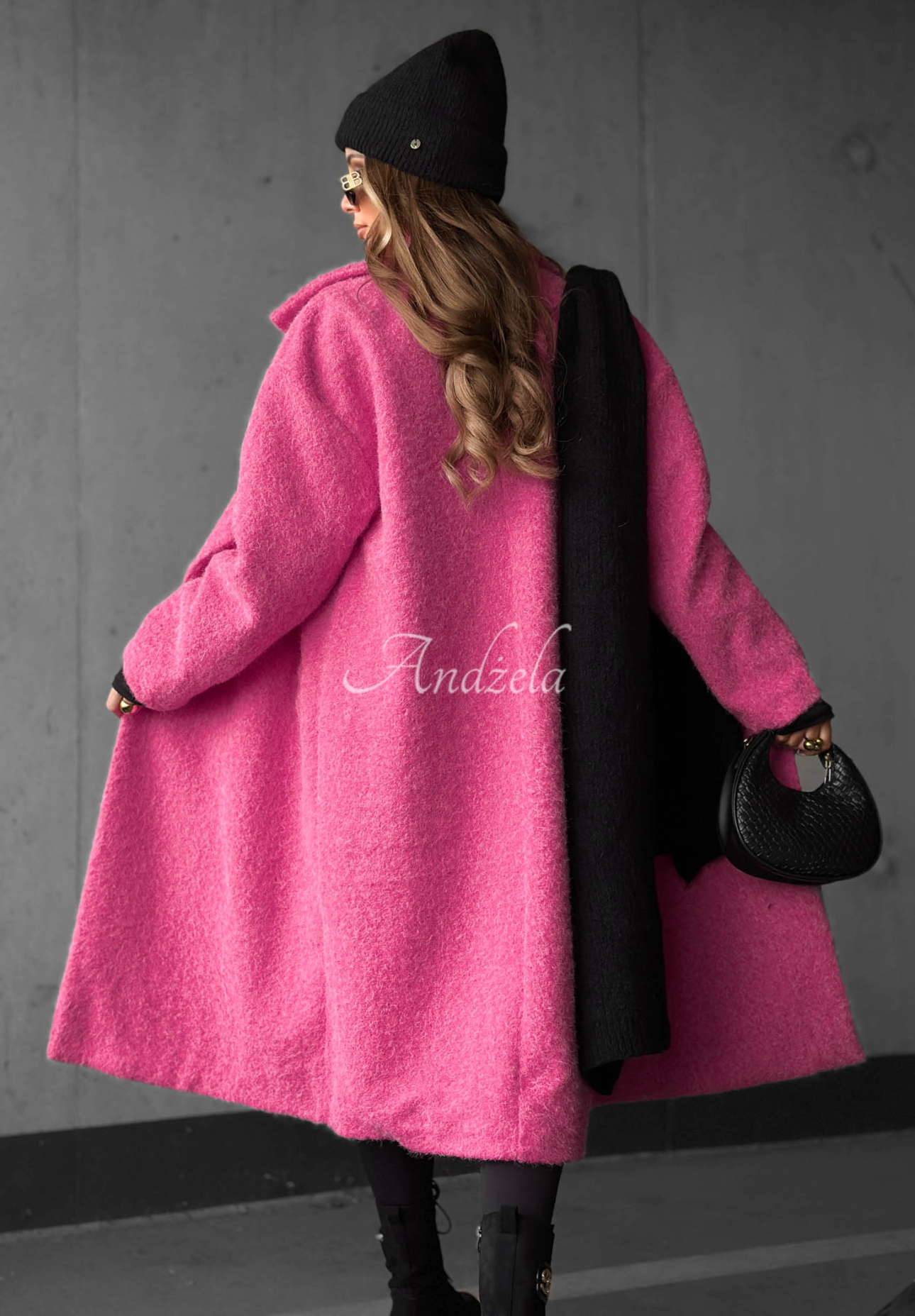 Hazel Harmony Long Pink Shearling Coat with Collar