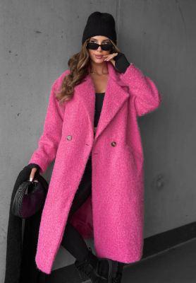 Hazel Harmony Long Pink Shearling Coat with Collar