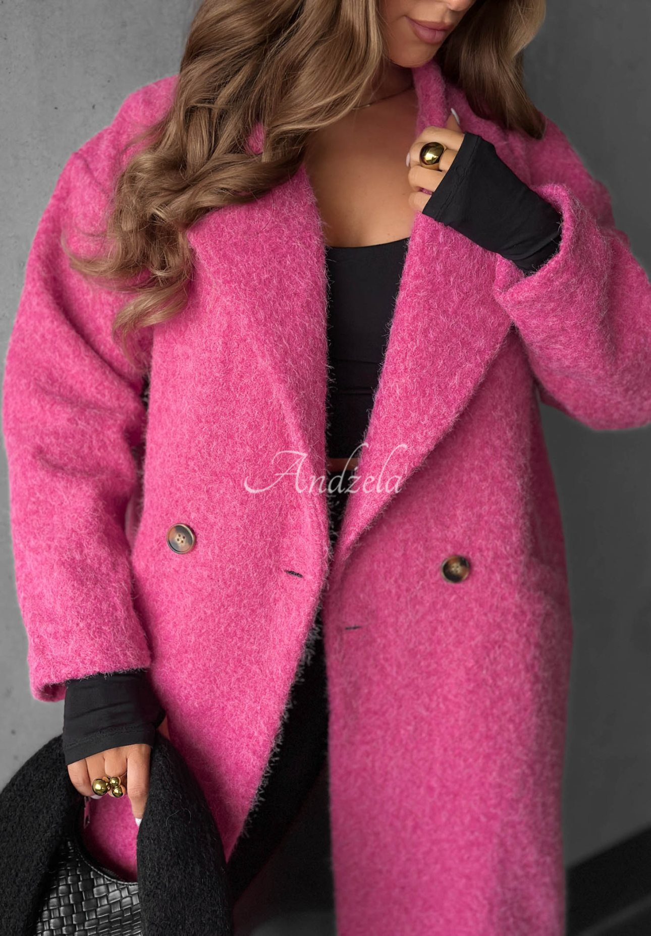 Hazel Harmony Long Pink Shearling Coat with Collar