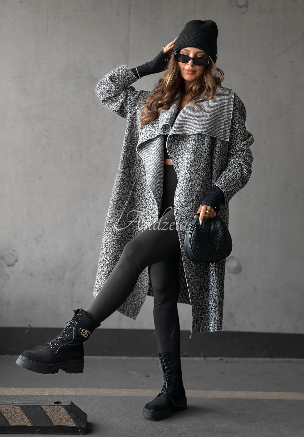 Sunday Theory Long Shearling Coat, Gray Melange