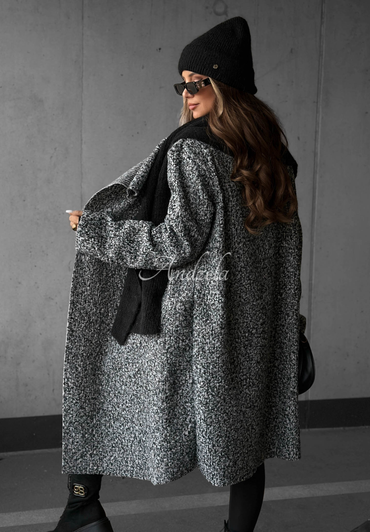 Sunday Theory Long Shearling Coat, Gray Melange