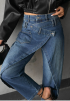 Spodnie jeansowe wide leg z kopertowym przodem Morning Hush niebieskie