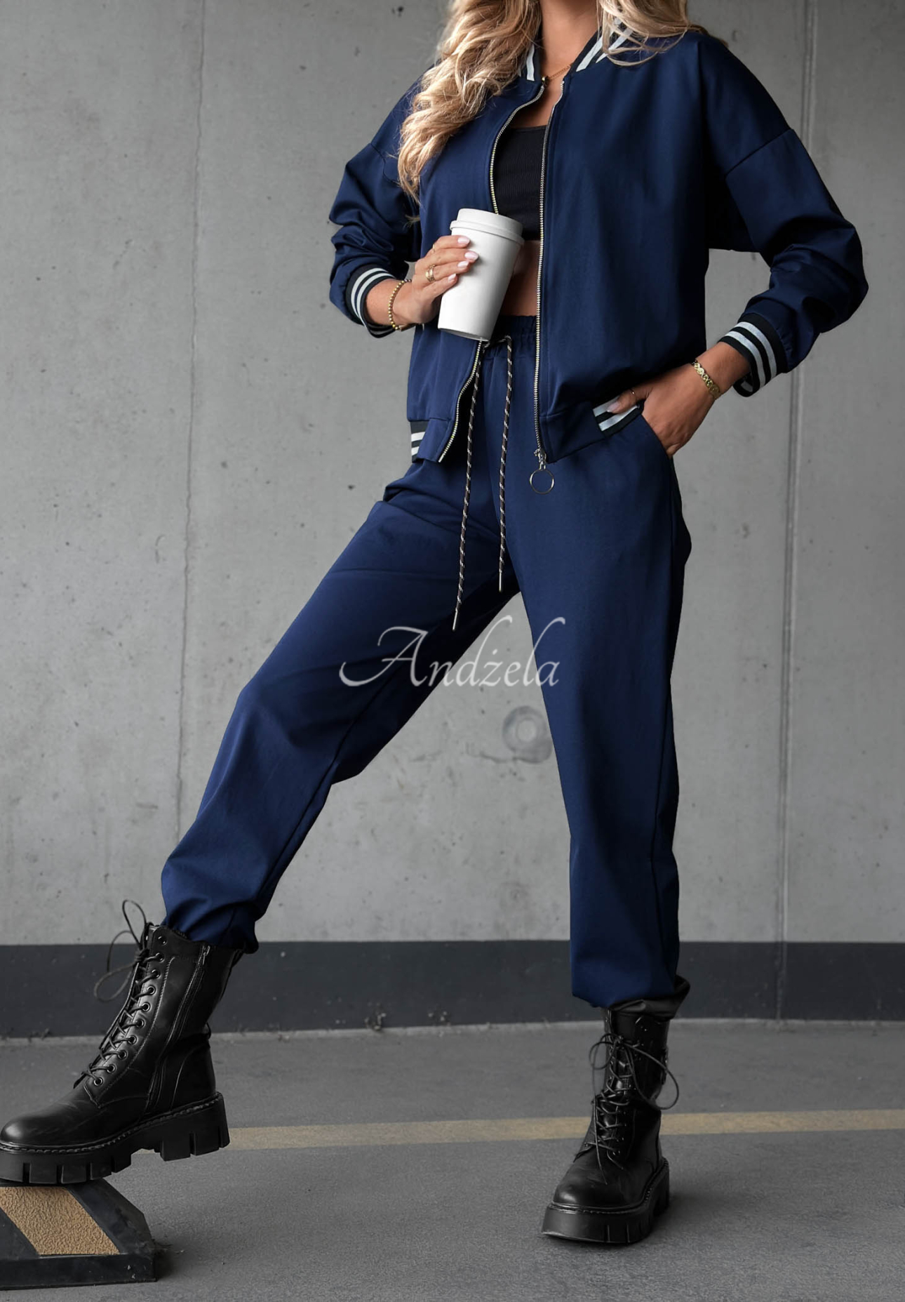 Slow Weather Navy Blue Viscose Sweatsuit Set