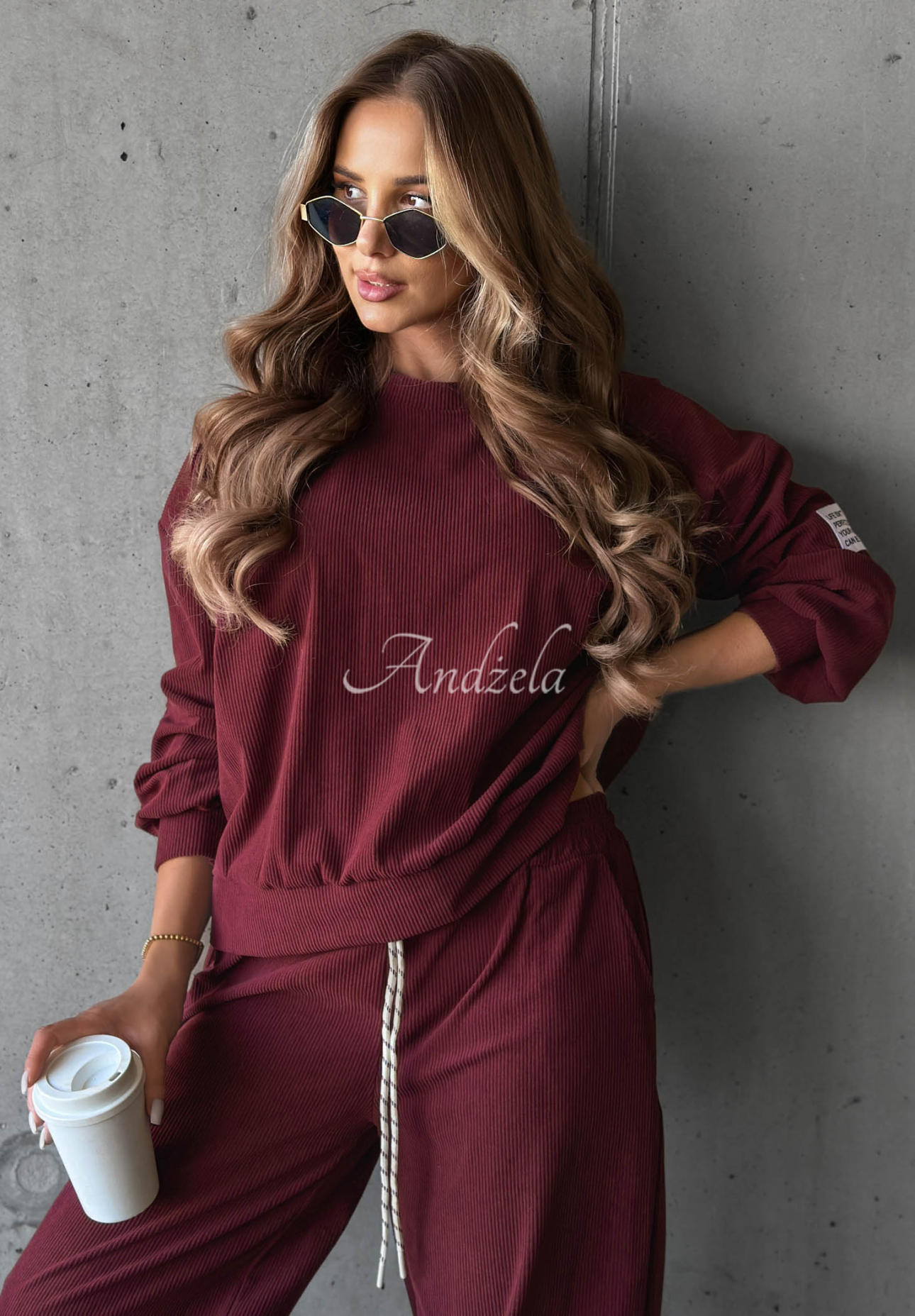 Endless Comfort Burgundy Viscose Corduroy Sweatsuit Set