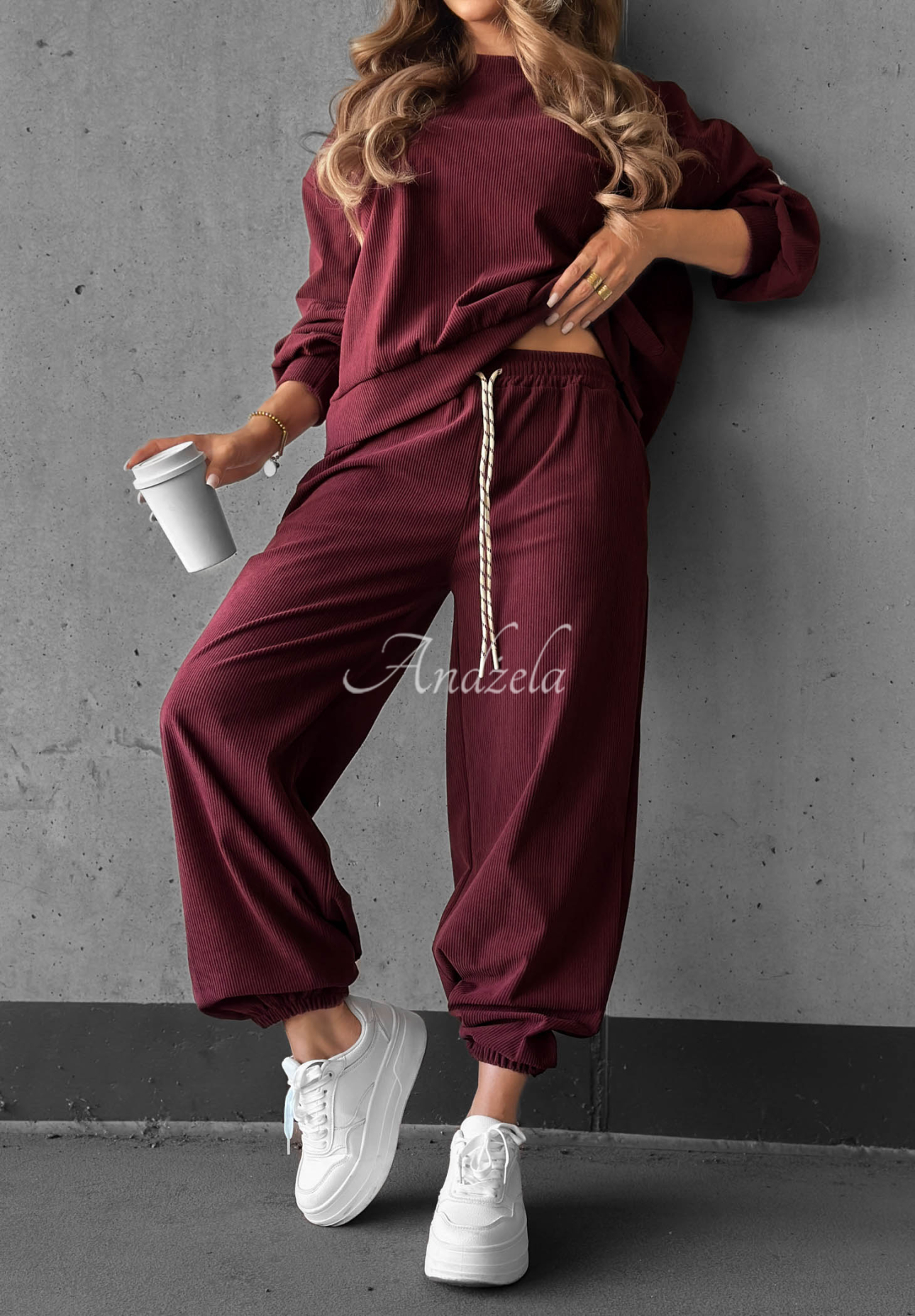 Endless Comfort Burgundy Viscose Corduroy Sweatsuit Set