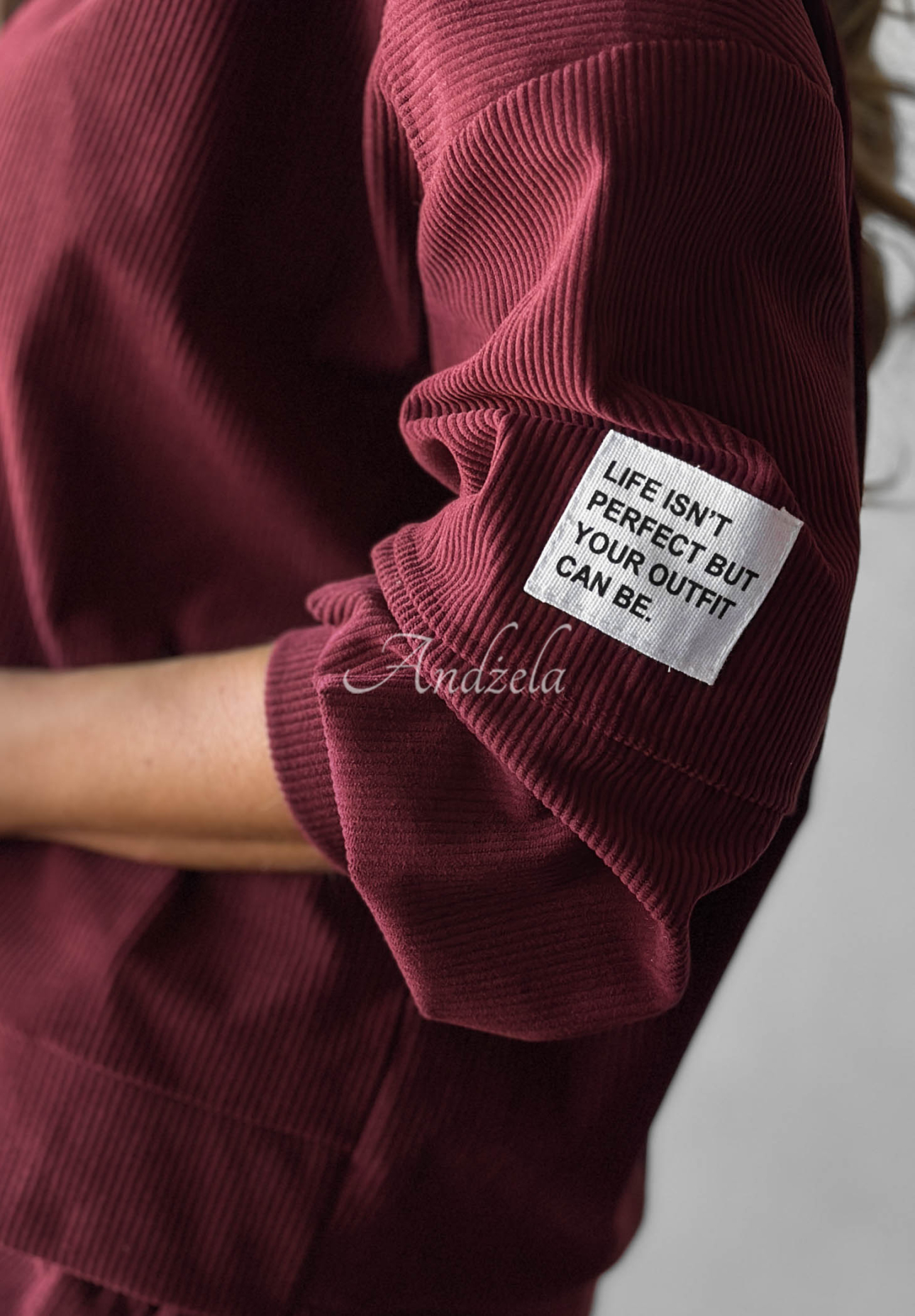 Sztruksowy komplet dresowy z wiskozy Endless Comfort burgundowy
