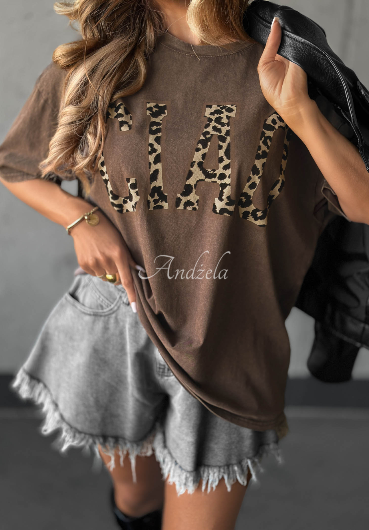 Bawełniany T-shirt z nadrukiem Ciao Panther czekoladowy
