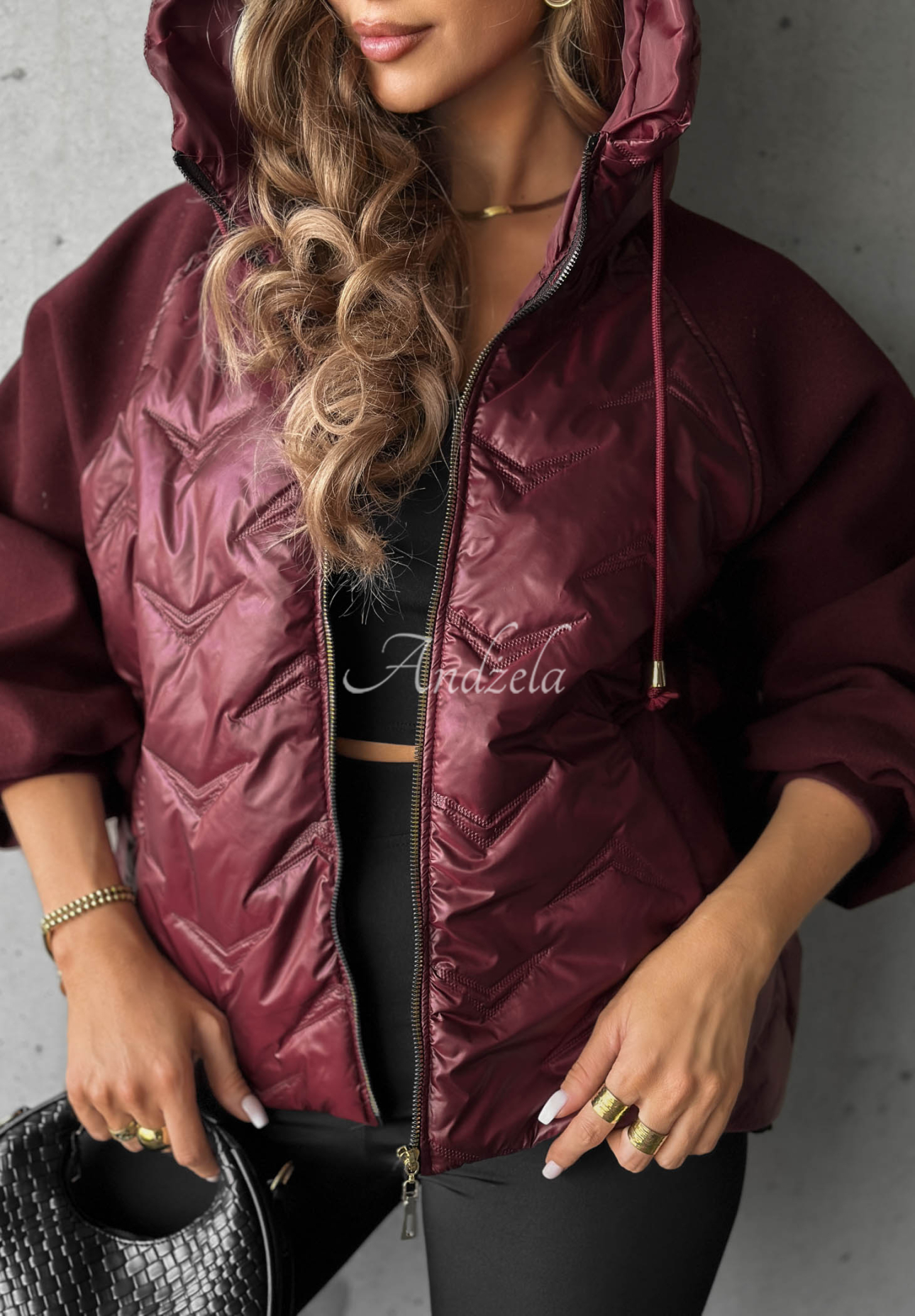 Coffee Time Quilted Hooded Jacket in Berry
