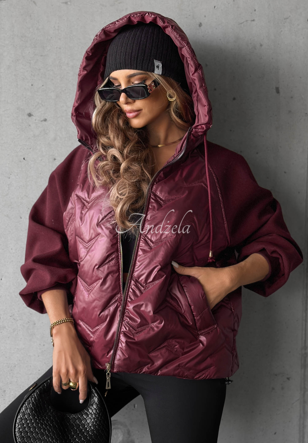 Coffee Time Quilted Hooded Jacket in Berry