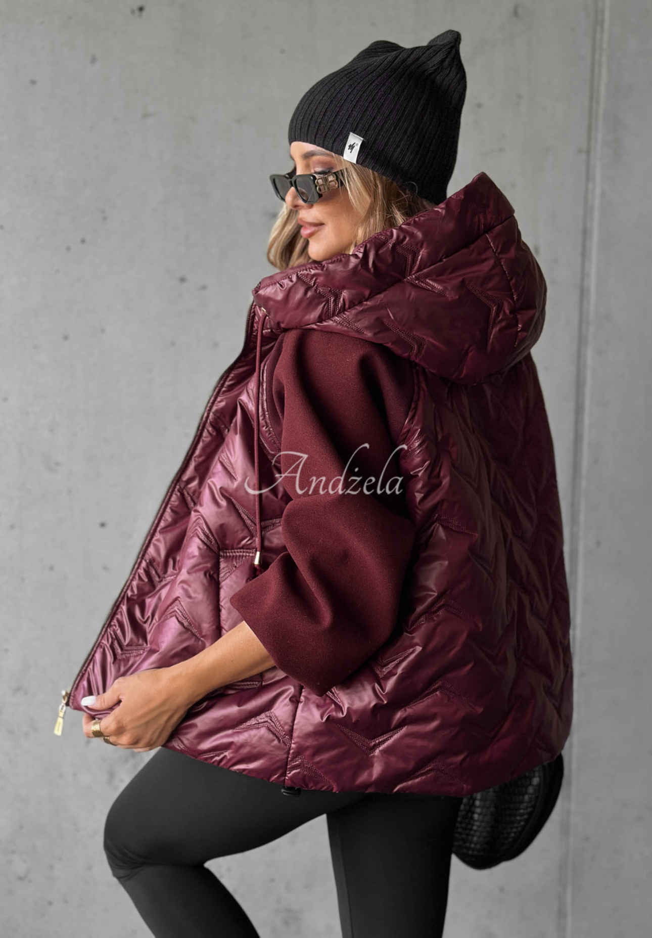 Coffee Time Quilted Hooded Jacket in Berry