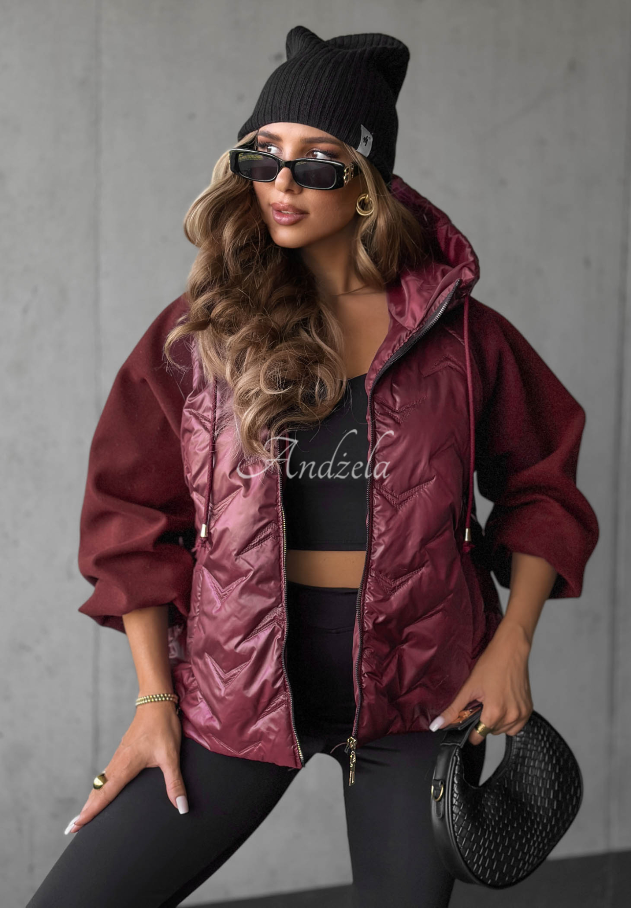 Coffee Time Quilted Hooded Jacket in Berry