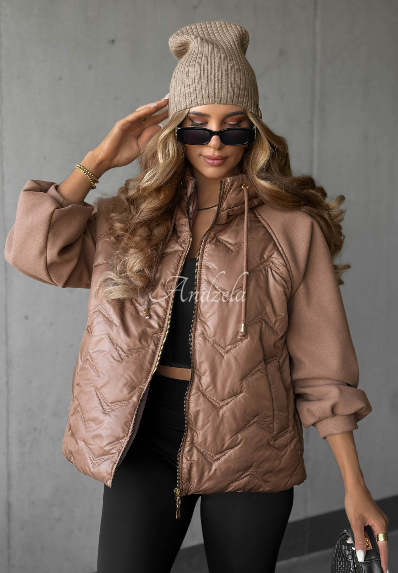 Coffee Time Mocha Quilted Hooded Jacket