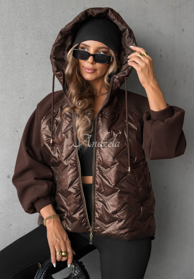 Coffee Time Chocolate-Colored Quilted Hooded Jacket