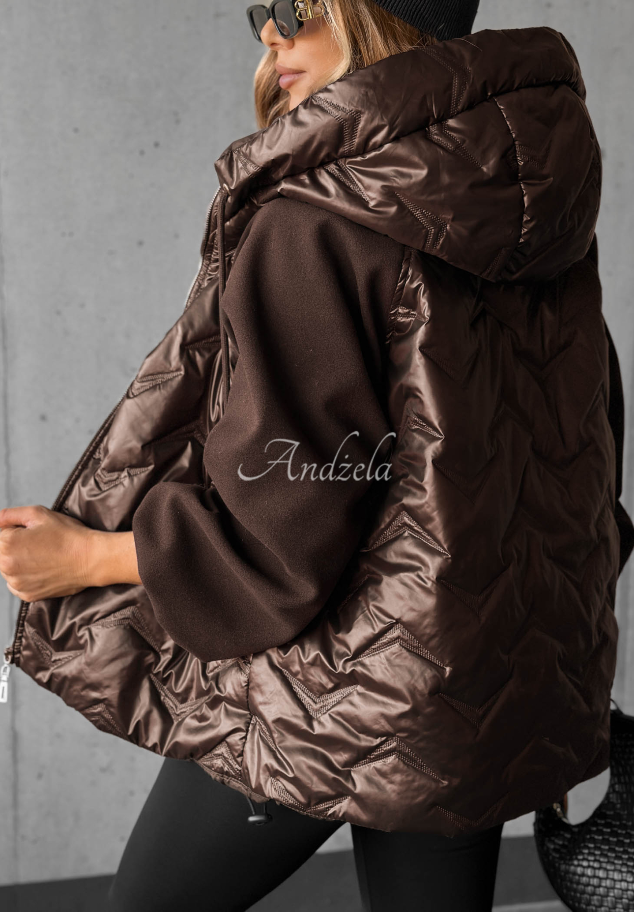 Coffee Time Chocolate-Colored Quilted Hooded Jacket