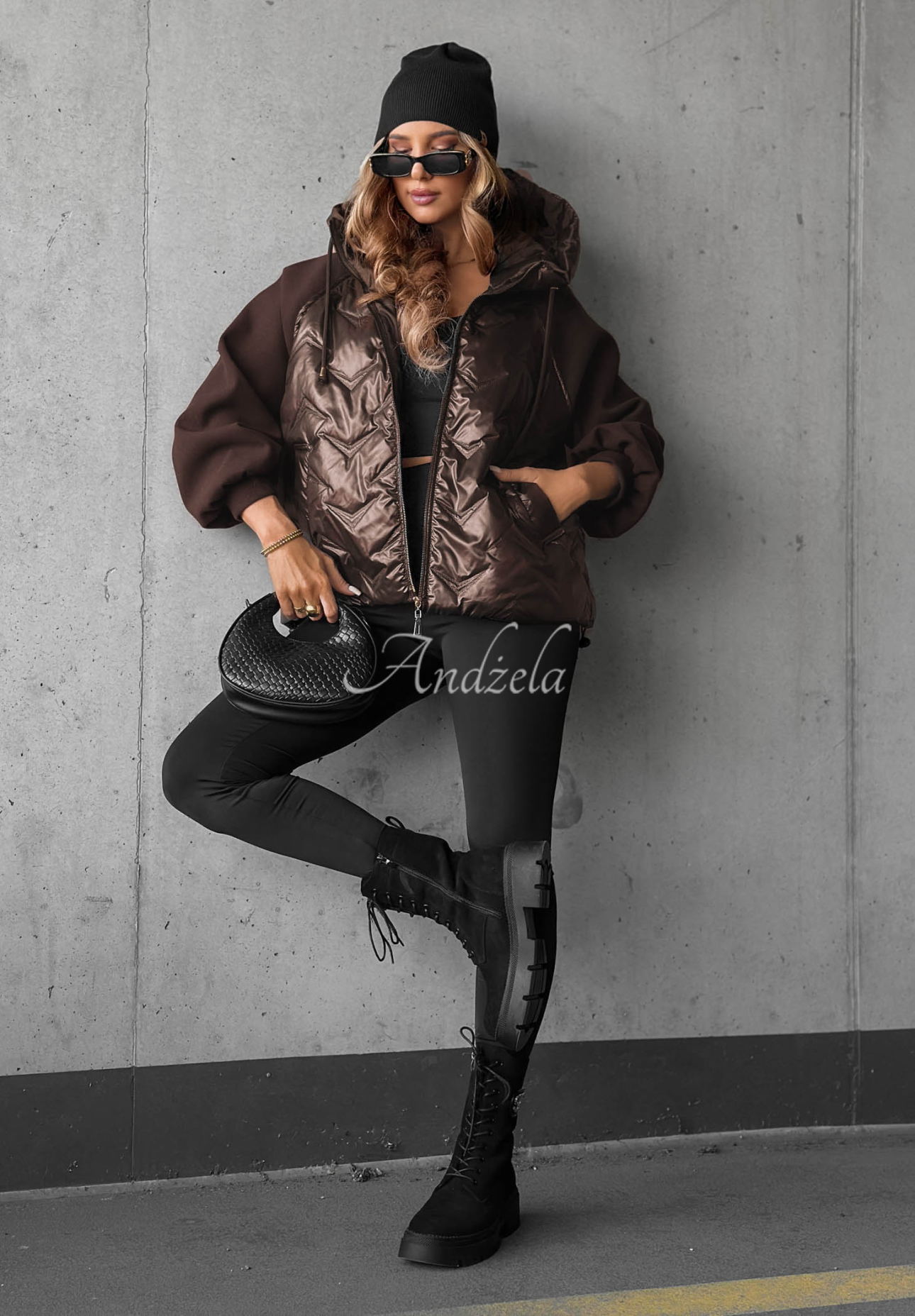 Coffee Time Chocolate-Colored Quilted Hooded Jacket