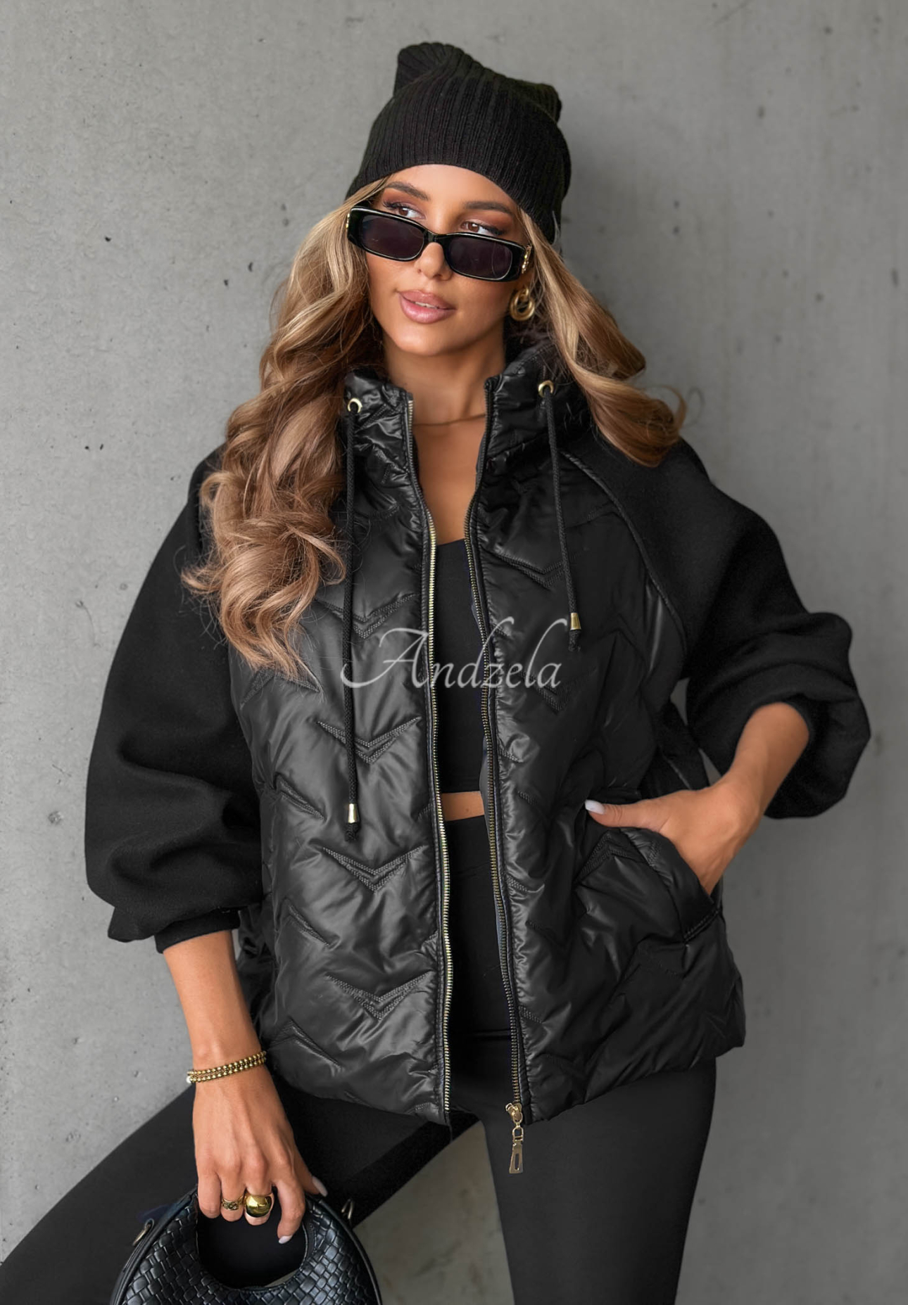 Coffee Time Black Quilted Hooded Jacket
