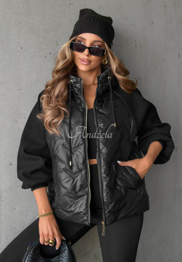 Coffee Time Black Quilted Hooded Jacket