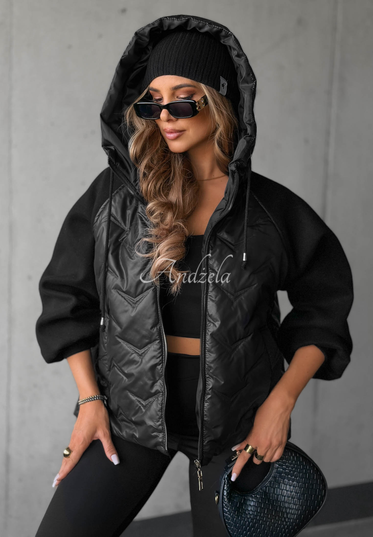 Coffee Time Black Quilted Hooded Jacket