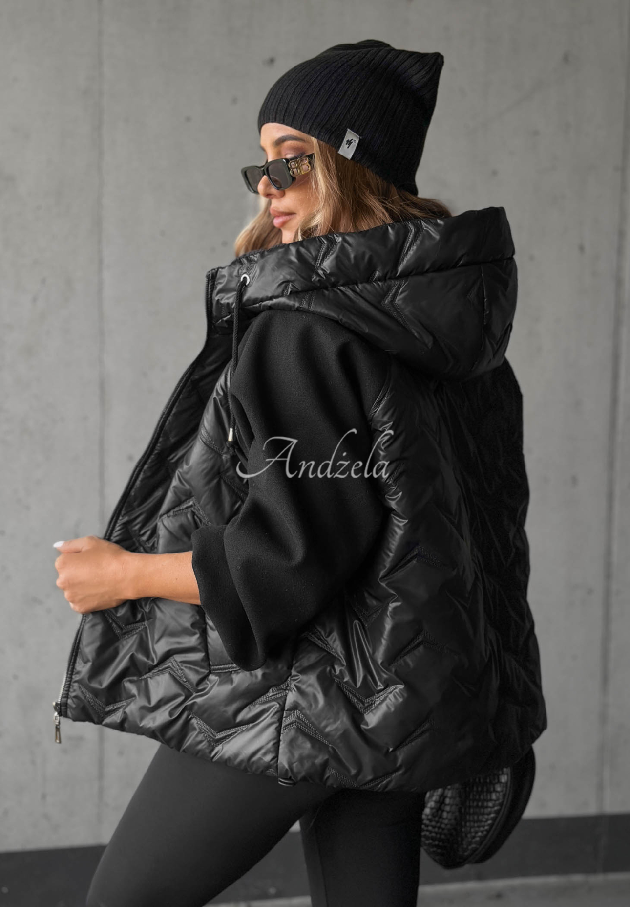 Coffee Time Black Quilted Hooded Jacket