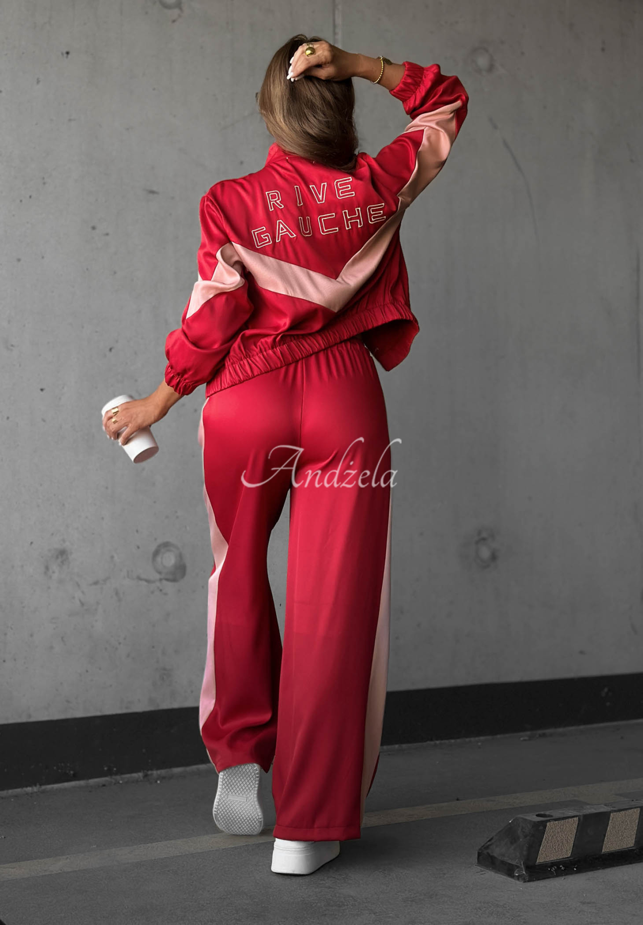 Rive Gauche Red and Pink Cotton Sweatsuit Set