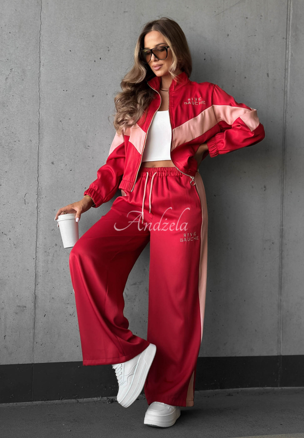 Rive Gauche Red and Pink Cotton Sweatsuit Set