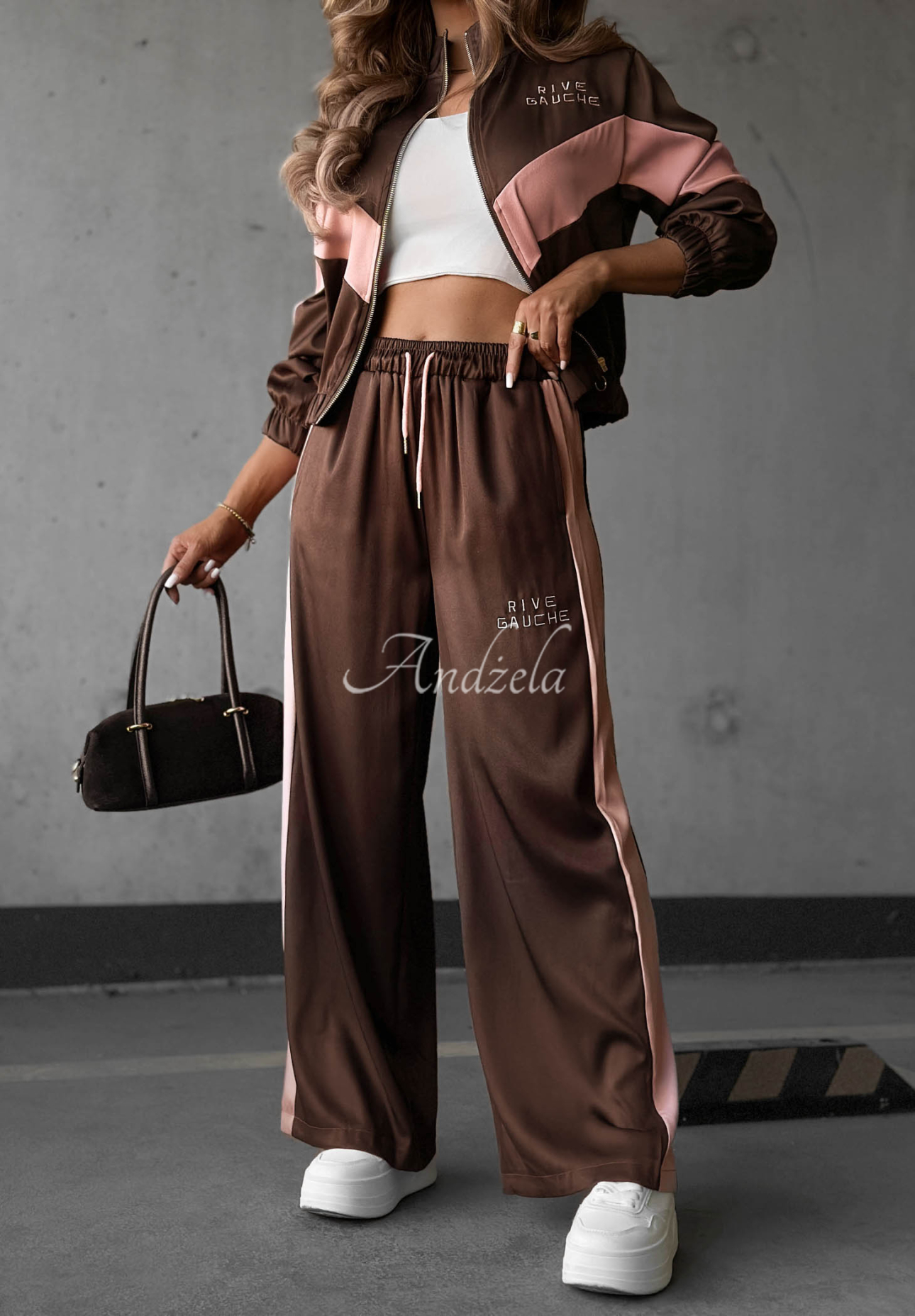 Rive Gauche Chocolate-Pink Cotton Sweatsuit Set
