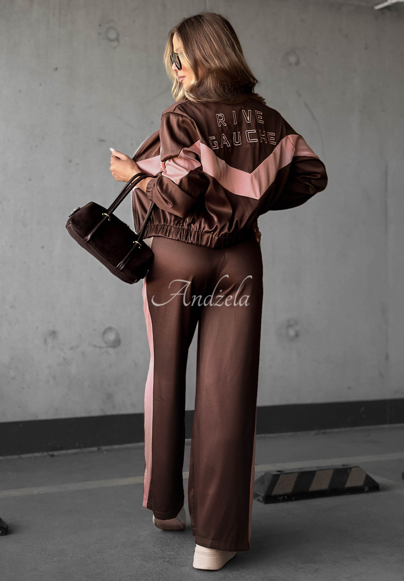 Rive Gauche Chocolate-Pink Cotton Sweatsuit Set