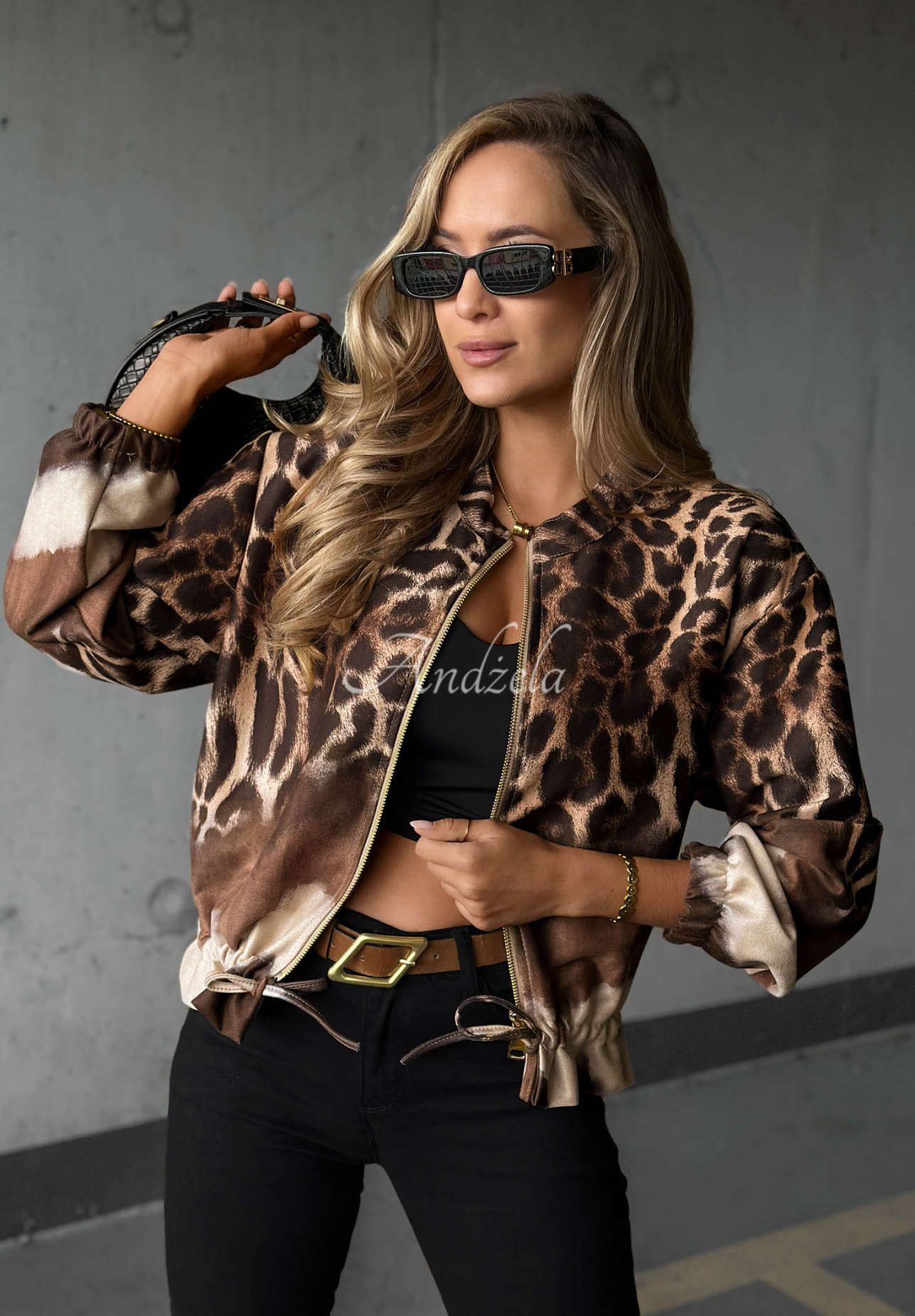 Wild Charm Beige Suede Leopard-Print Bomber Sweatshirt