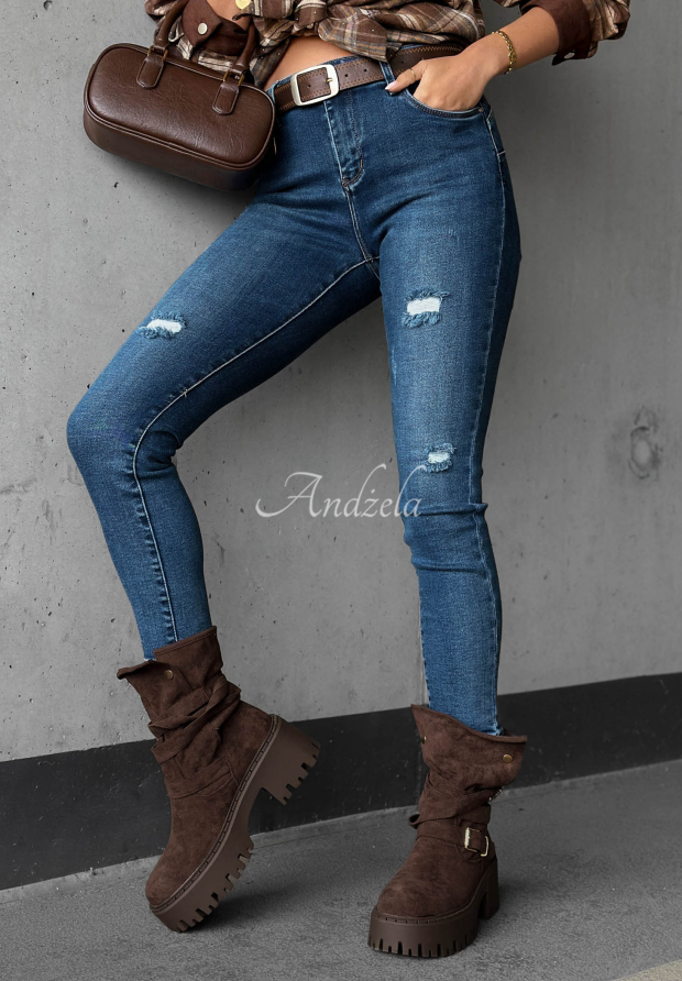 Spodnie jeansowe skinny z przetarciami Just A Little niebieskie
