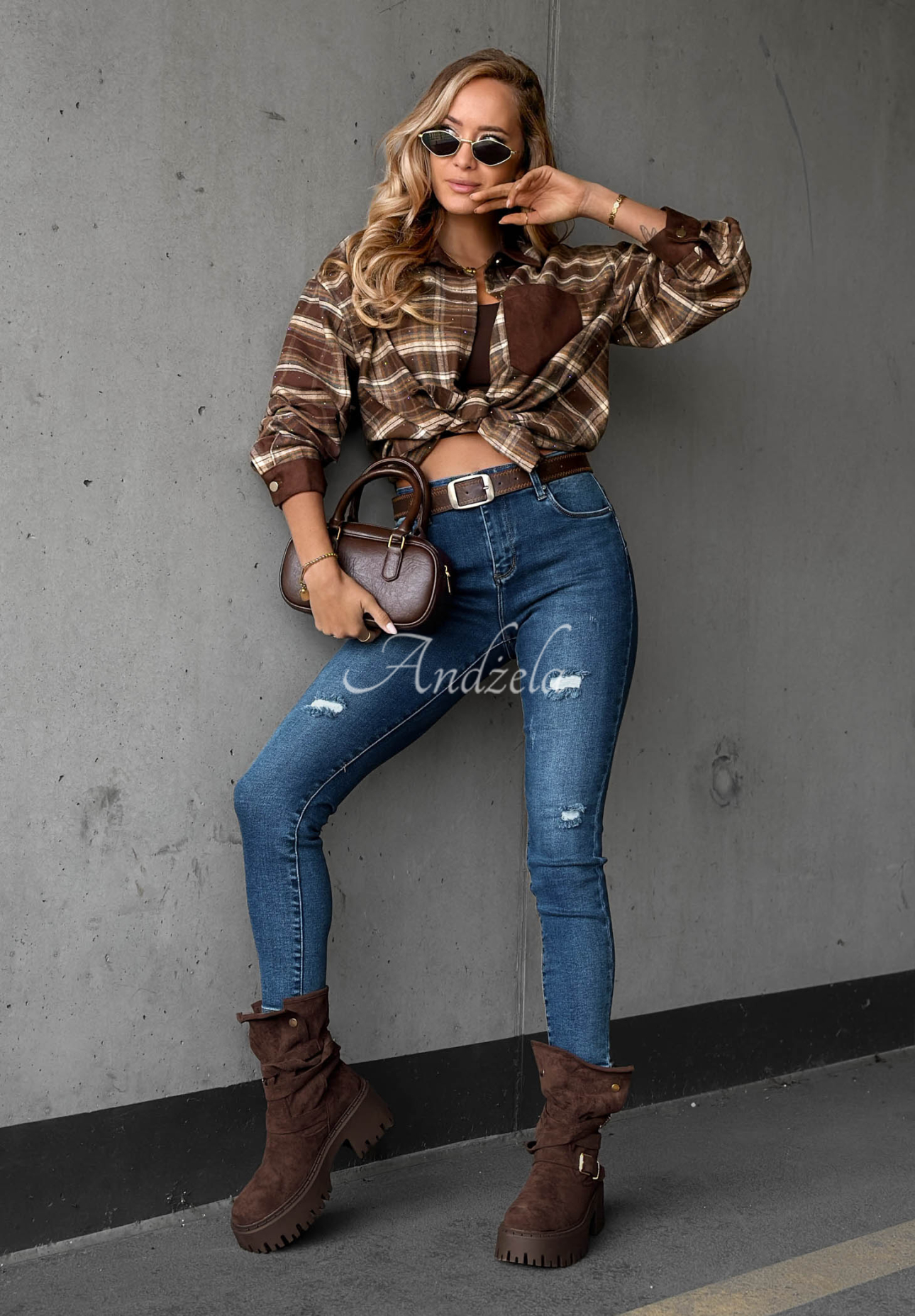 Spodnie jeansowe skinny z przetarciami Just A Little niebieskie